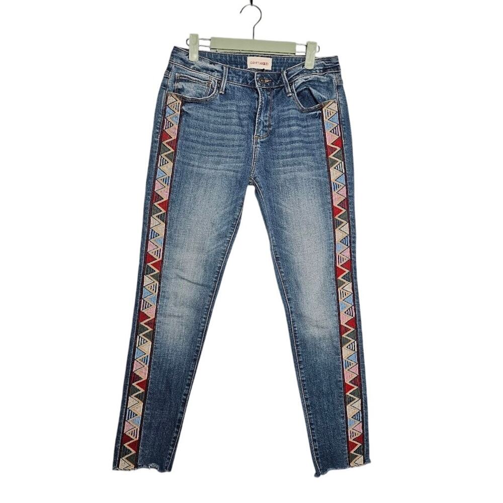 Driftwood Jackie embroidered aztec Jeans raw hem boho Women's size 27